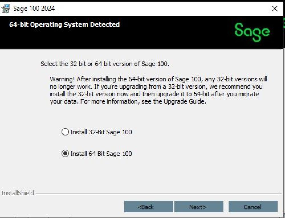 Sage 100 – Installation with 32-bit or 64-bit computer.